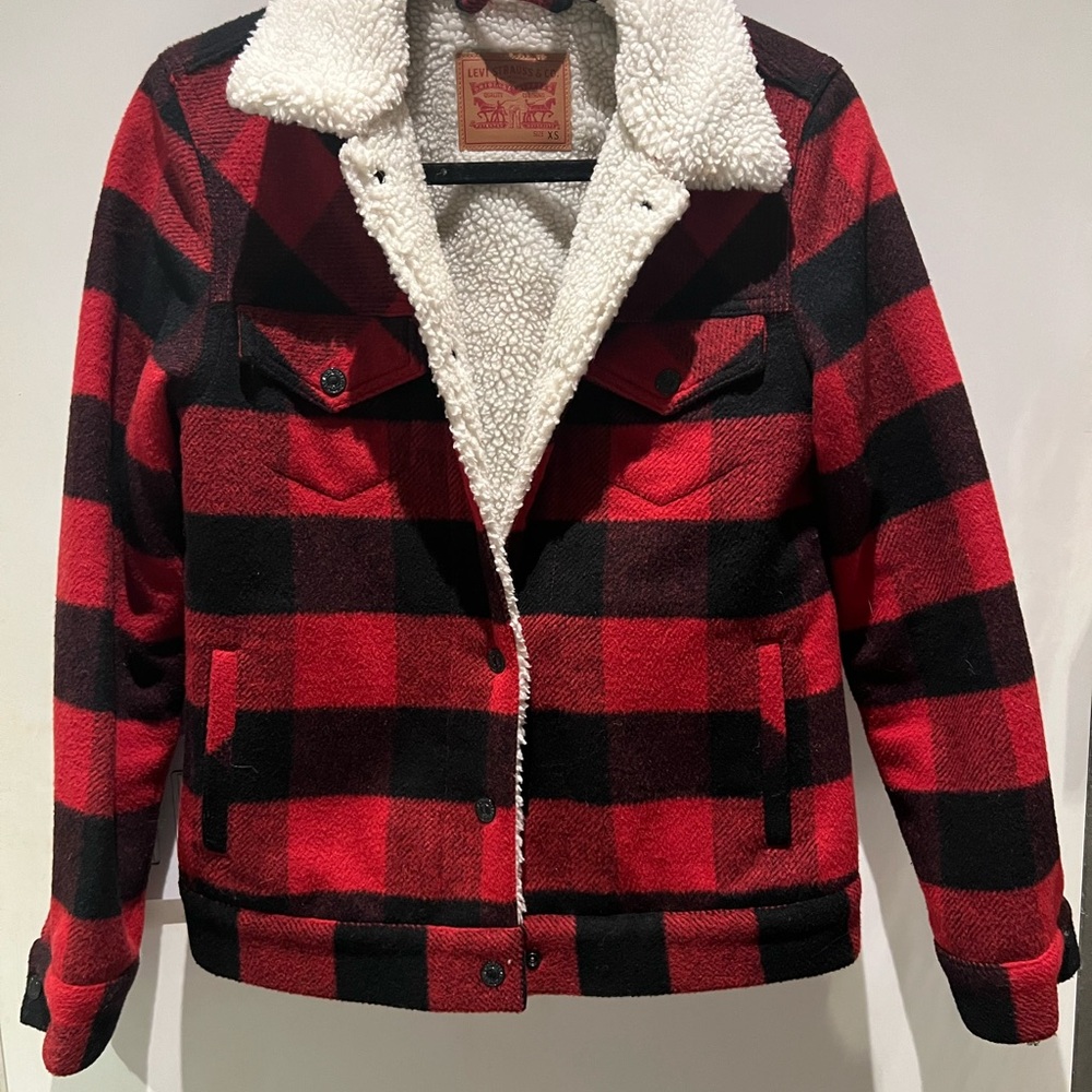 Levi's Red and Black Plaid Sherpa Jacket